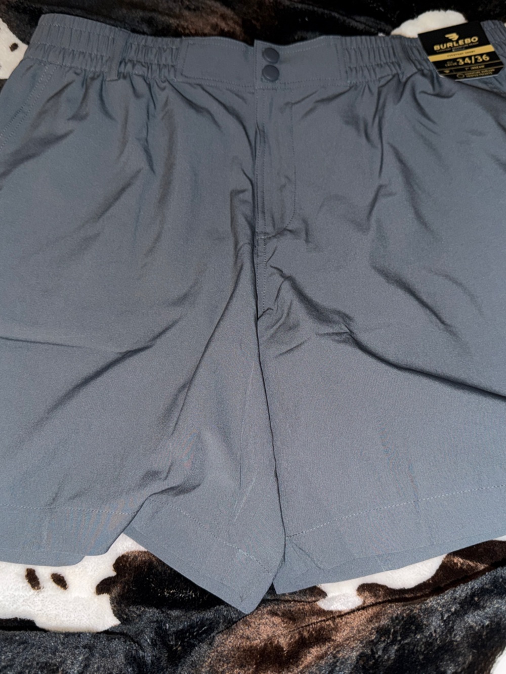 BURLEBO Men's Athletic Elastic Waist Blue-Gray Shorts